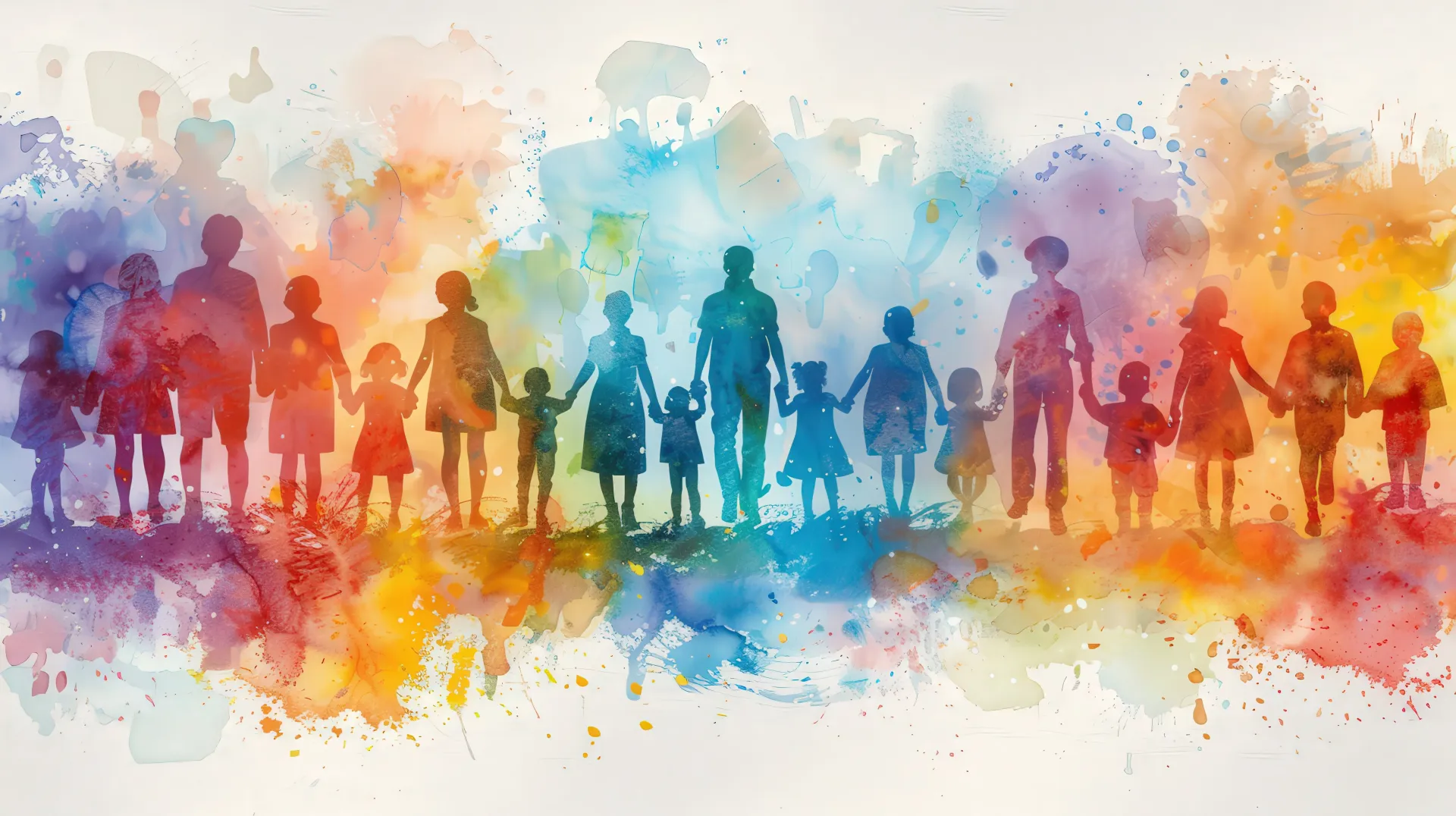 bunte Silhouette Menschenkette mit großen und kleinen Personen